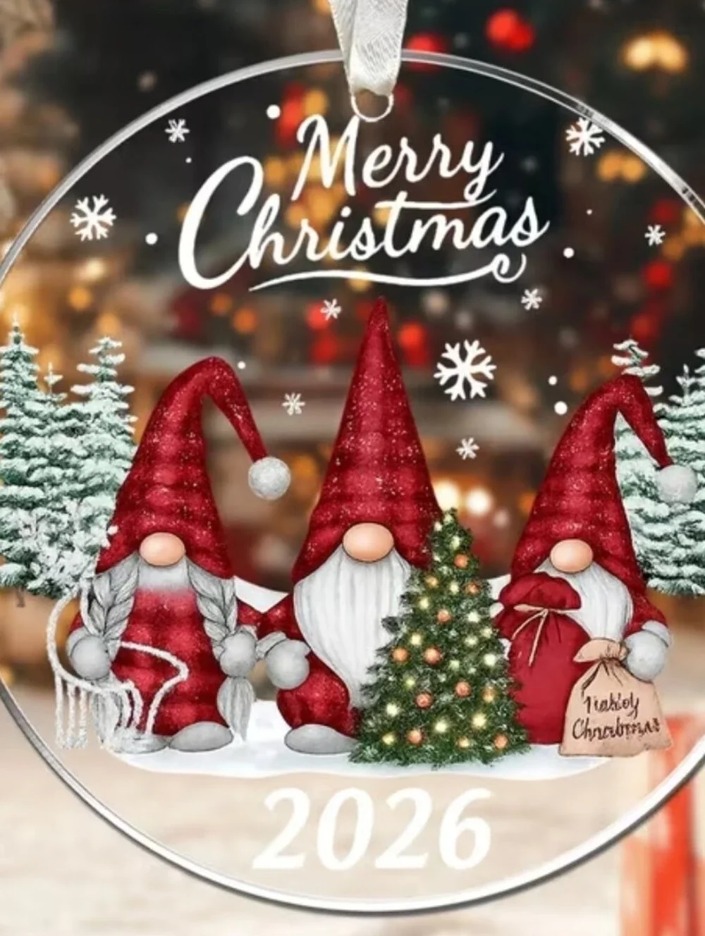 2026 Merry Christmas Gnome Acrylic Ornament Holiday Tree Decoration